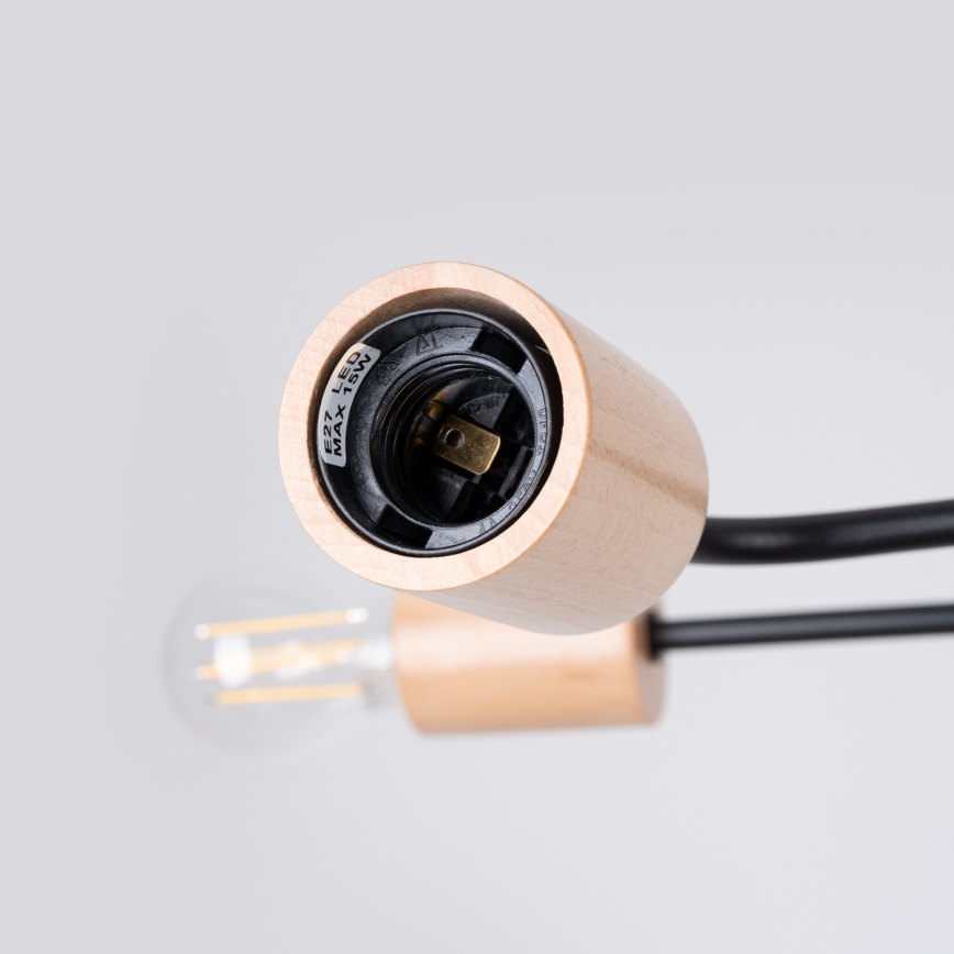 Prisadený luster TIMBO 6xE27/15W/230V čierna/béžová/buk