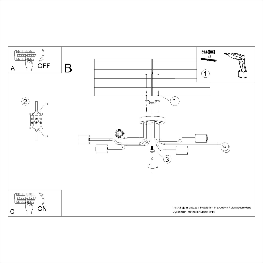 Prisadený luster TIMBO 6xE27/15W/230V čierna/béžová/buk