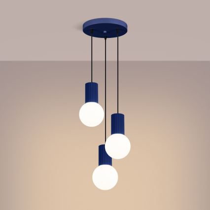 Luster na lanku HALO 3xG9/8W/230V pr. 25 cm modrá