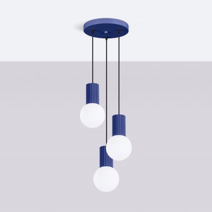 Luster na lanku HALO 3xG9/8W/230V pr. 25 cm modrá