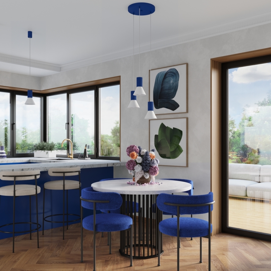 Závesný luster na lankách ESTRIA 3xE14/10W/230V, priemer 30 cm, modrý