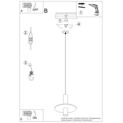 Závesné svietidlo na lanku PELTA 1xGU10/10W/230V čierna/žltá