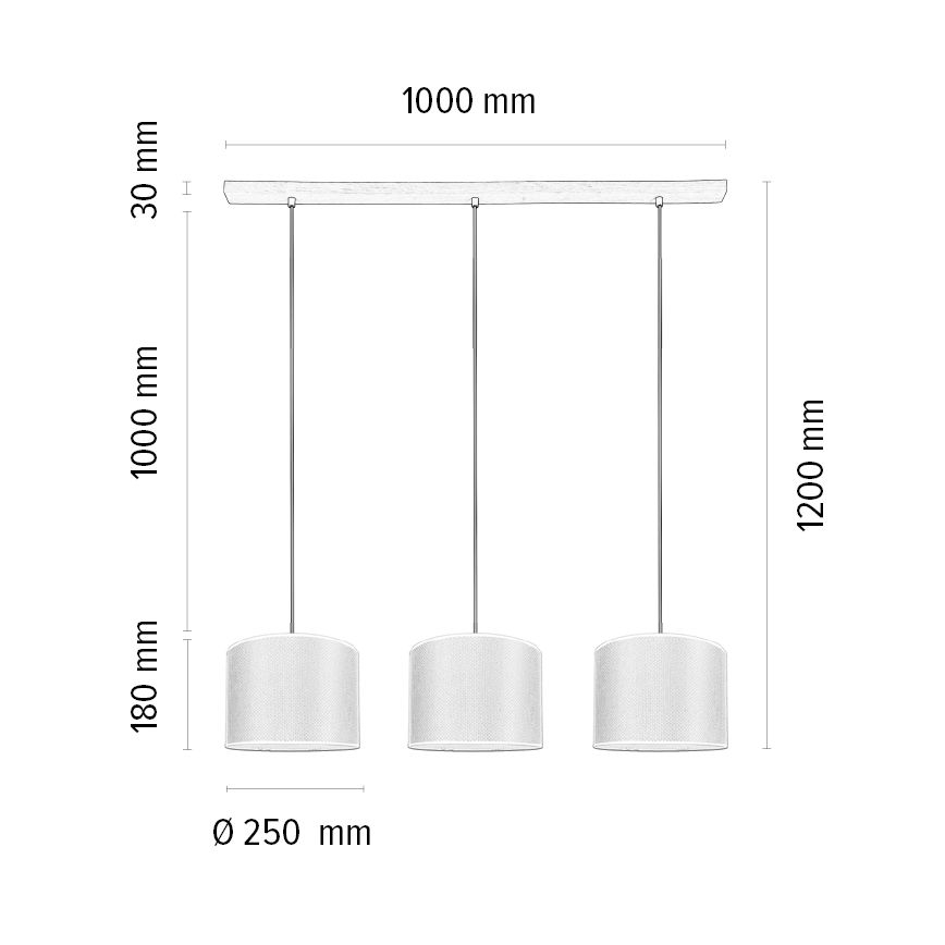 Luster na lanku BENITA 3xE27/40W/230V biela/dub – FSC certifikované