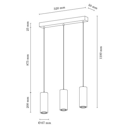LED Luster na lanku PIPE 3xGU10/5W/230V matný dub