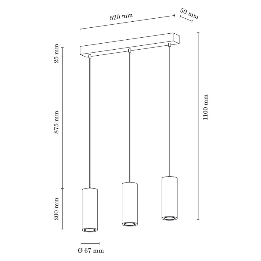 LED Luster na lanku PIPE 3xGU10/5W/230V matný dub