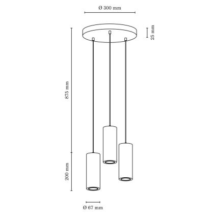 LED Luster na lanku PIPE 3xGU10/5W/230V matný dub – FSC certifikované