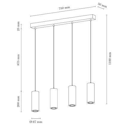 LED Luster na lanku PIPE 4xGU10/5W/230V matný dub – FSC certifikované