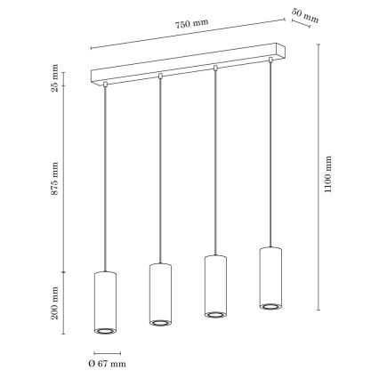 LED Luster na lanku PIPE 4xU10/5W/230V