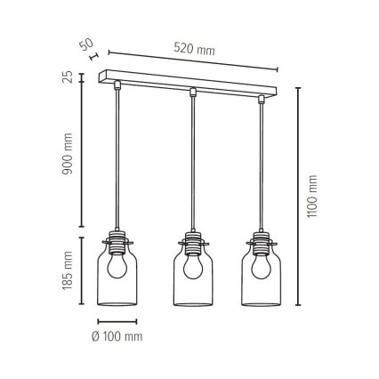 Luster na lanku ALESSANDRO 3xE27/60W/230V dub