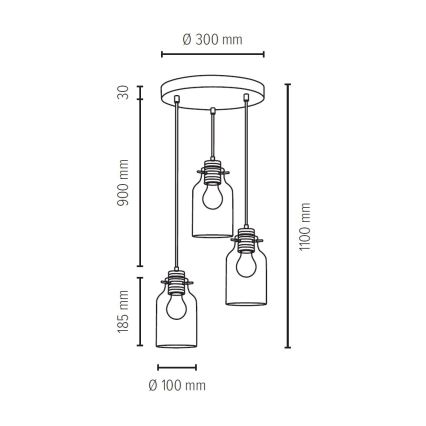 Luster na lanku ALESSANDRO 3xE27/60W/230V dub – FSC certifikované