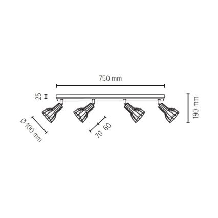 Bodové svietidlo MEGAN 4xE14/40W/230V dub – FSC certifikované