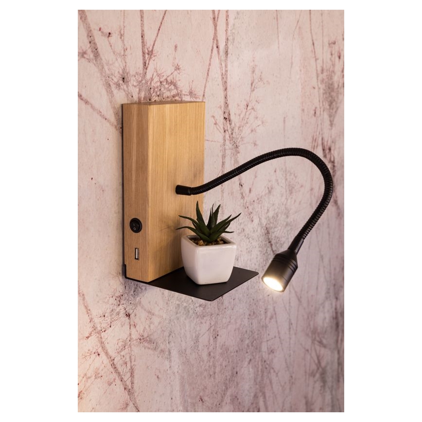 Nástenné svietidlo LECTOR LED/2,5W/230V USB dub – FSC certifikované