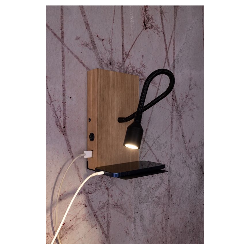Nástenné svietidlo LECTOR LED/2,5W/230V USB dub – FSC certifikované
