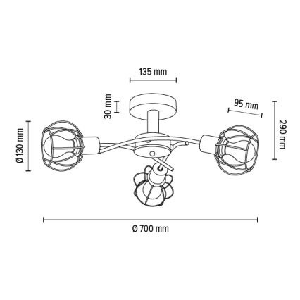 Prisadený luster VIVIANE 3xE27/60W/230V dub – FSC certifikované