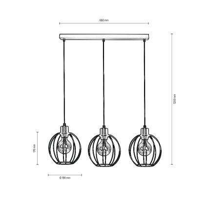 Luster na lanku BERIS 3xE27/60W/230V dub