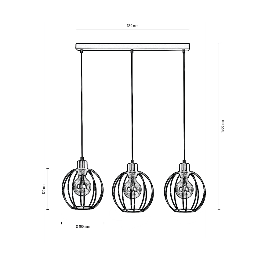 Luster na lanku BERIS 3xE27/60W/230V dub