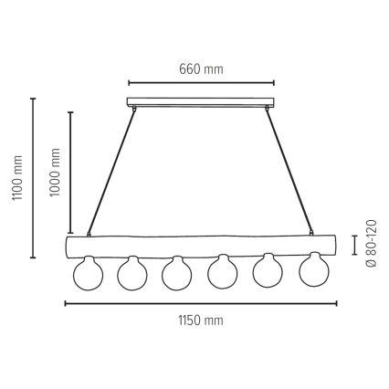 Luster na lanku TRABO 6xE27/25W/230V dub – FSC certifikované