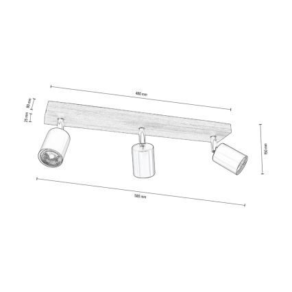Stropné bodové svietidlo MANARA 3xGU10/5W/230V borovica