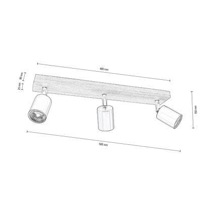 Stropné bodové svietidlo MANARA  3xGU10/5W/230V borovica – FSC certifikované