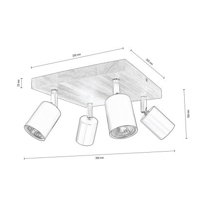 Stropné bodové svietidlo MANARA 4xGU10/5W/230V borovica – FSC certifikované