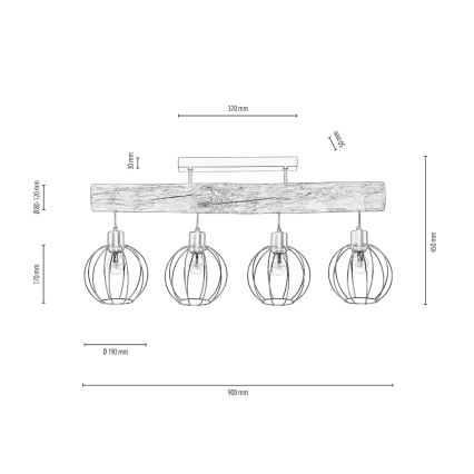 Prisadený luster BERIS 4xE27/25W/230V borovica