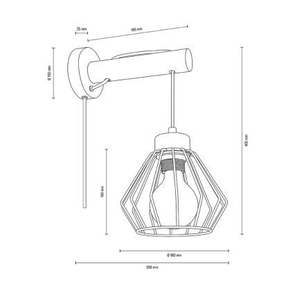 Nástenná lampa MUG 1xE27/15W/230V borovica – FSC certifikované