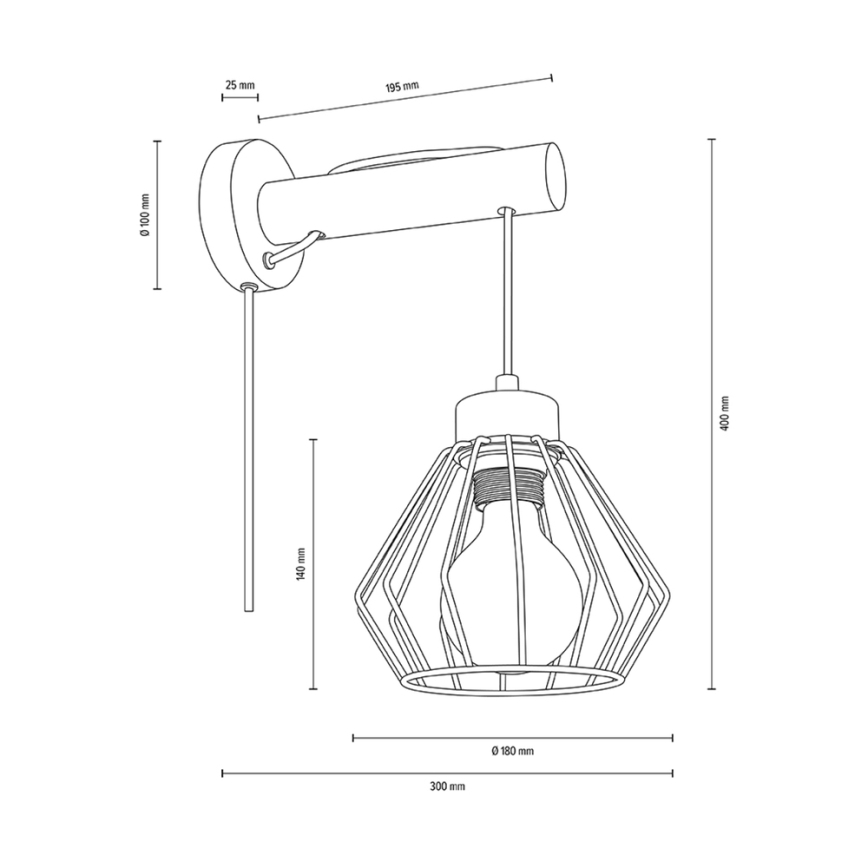 Nástenná lampa MUG 1xE27/15W/230V borovica – FSC certifikované