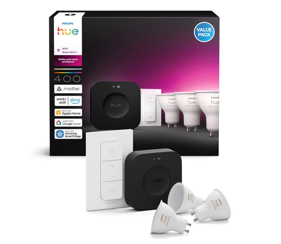 Štartovacia sada Philips Hue WACA 3xGU10/4,2W 2000-6500K+Hue Bridge a stmievací vypínač 8720169374546