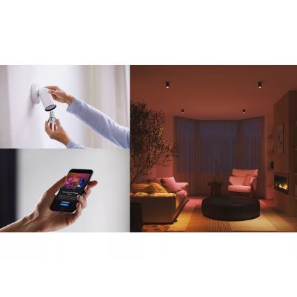 Základná sada Philips Hue WHITE AND COLOR AMBIANCE 3xGU10/4,2W 2000-6500K + Hue Bridge a stmievací spínač