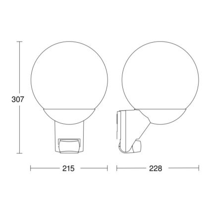 STEINEL 005535 - Vonkajšie nástenné svietidlo so senzorom L585S 1xE27/60W čierna IP44