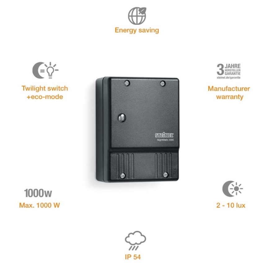STEINEL 550318 - Súmrakový spínač NightMatic 2000 čierna IP54