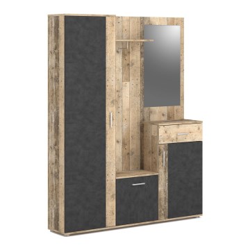 Stena za predsobo NOLAN z ogledalom, rjava/grafit