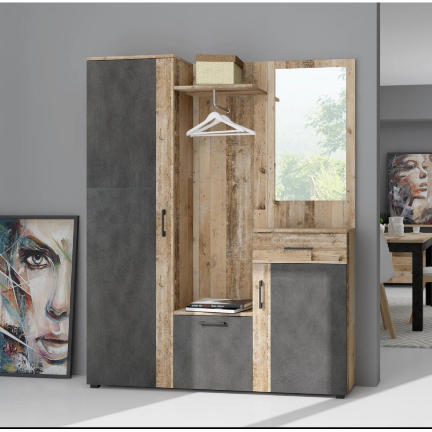 Stena za predsobo NOLAN z ogledalom, rjava/grafit