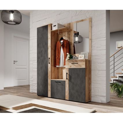 Stena za predsobo NOLAN z ogledalom, rjava/grafit