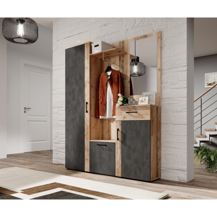 Stena za predsobo NOLAN z ogledalom, rjava/grafit