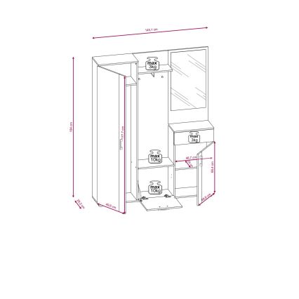 Stena za predsobo NOLAN z ogledalom, rjava/grafit