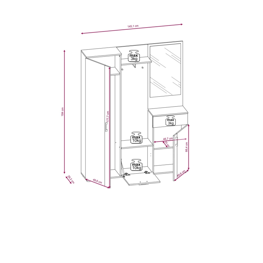 Stena za predsobo NOLAN z ogledalom, rjava/grafit