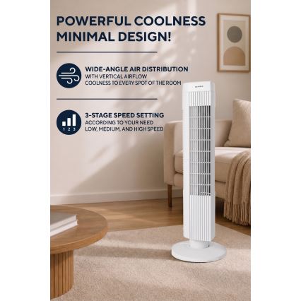 Stĺpový ventilátor 50W/230V biely