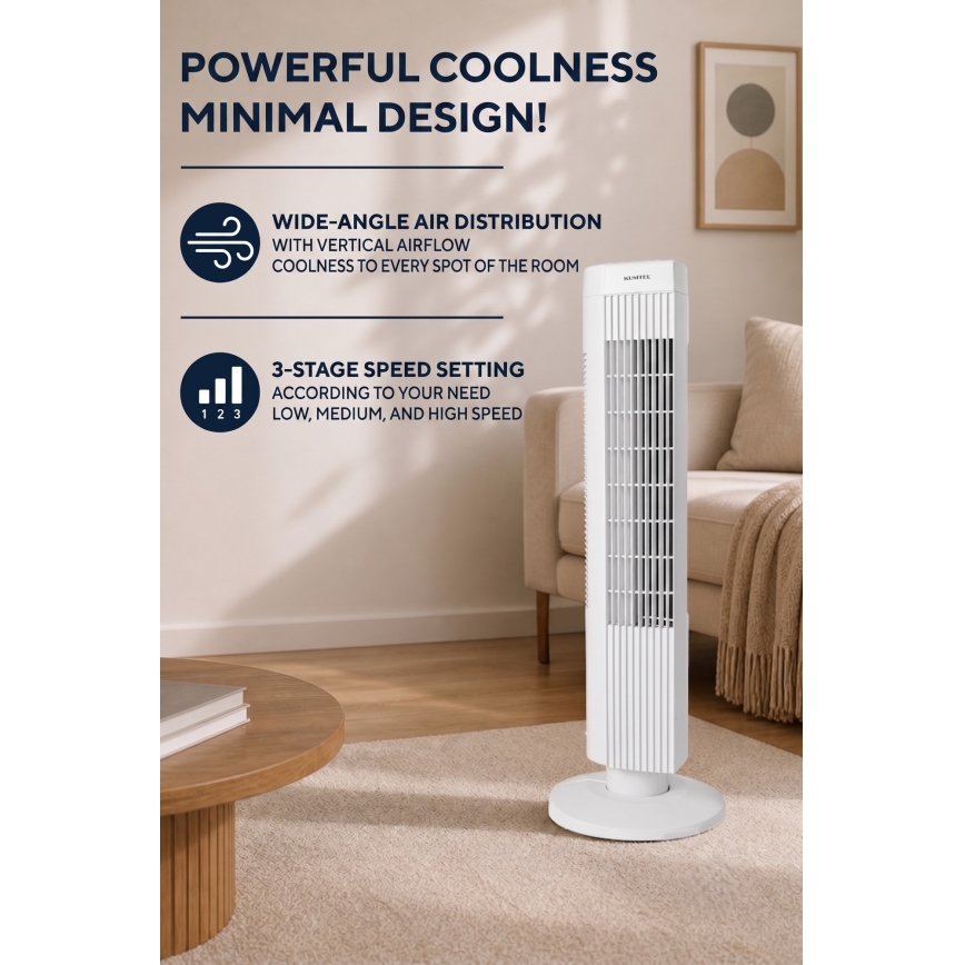Stĺpový ventilátor 50W/230V biely