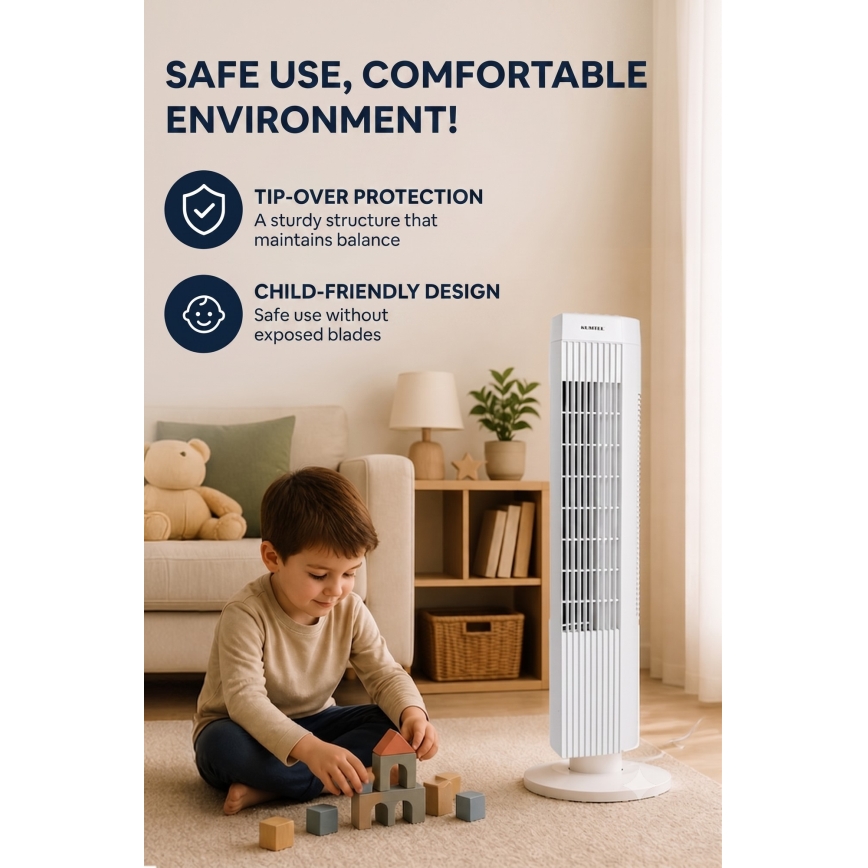 Stĺpový ventilátor 50W/230V biely