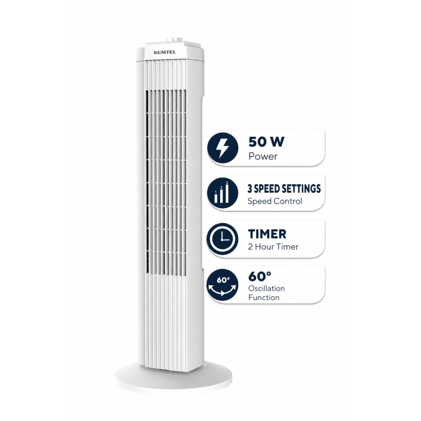 Stĺpový ventilátor 50W/230V biely