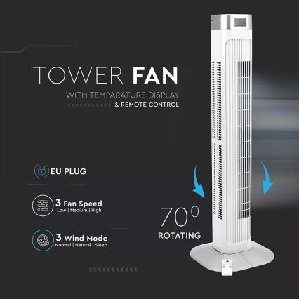 Stĺpový ventilátor s ukazovateľom teploty s diaľkovým ovládaním 55W/230V