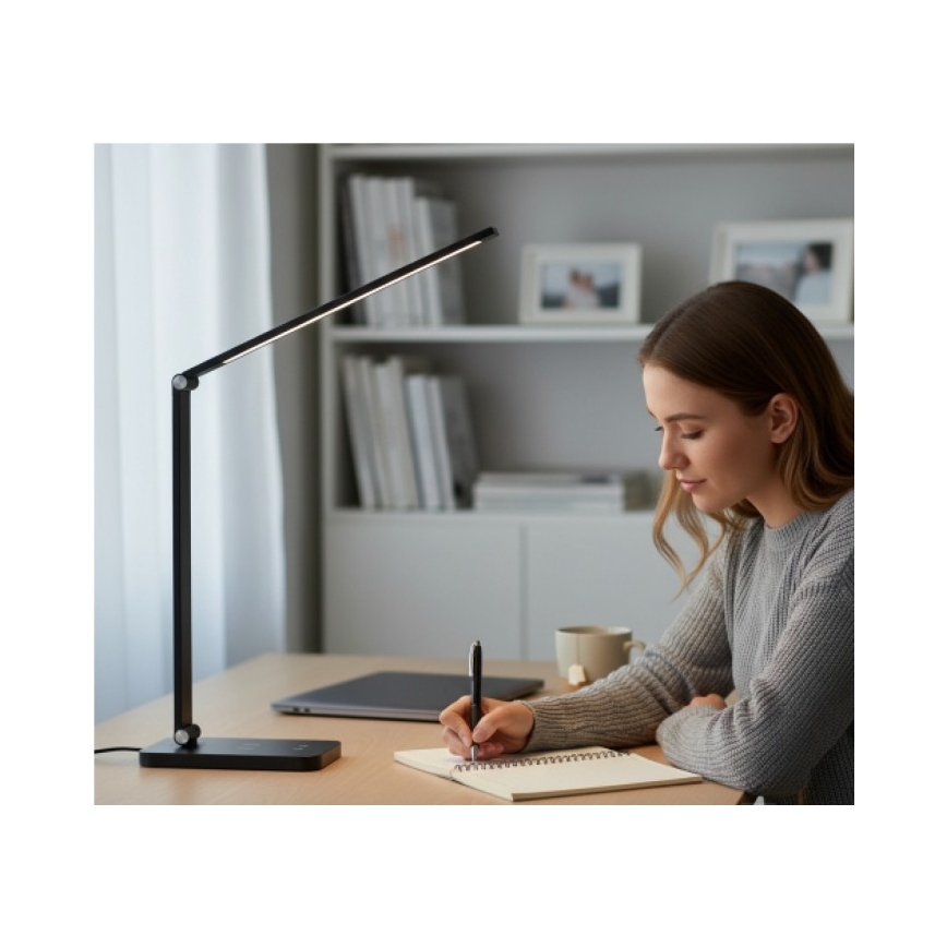 LED Stmievateľná stolová lampa s bezdrôtovým nabíjaním QI NOBLITE Q LED/7W/230V 3000/4000/6500K čierna