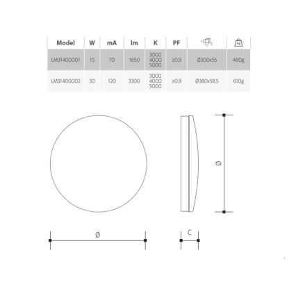 LED stmievateľné kúpeľňové stropné svietidlo LED/30W/230V 3000/4000/5000K pr. 38 cm IP54