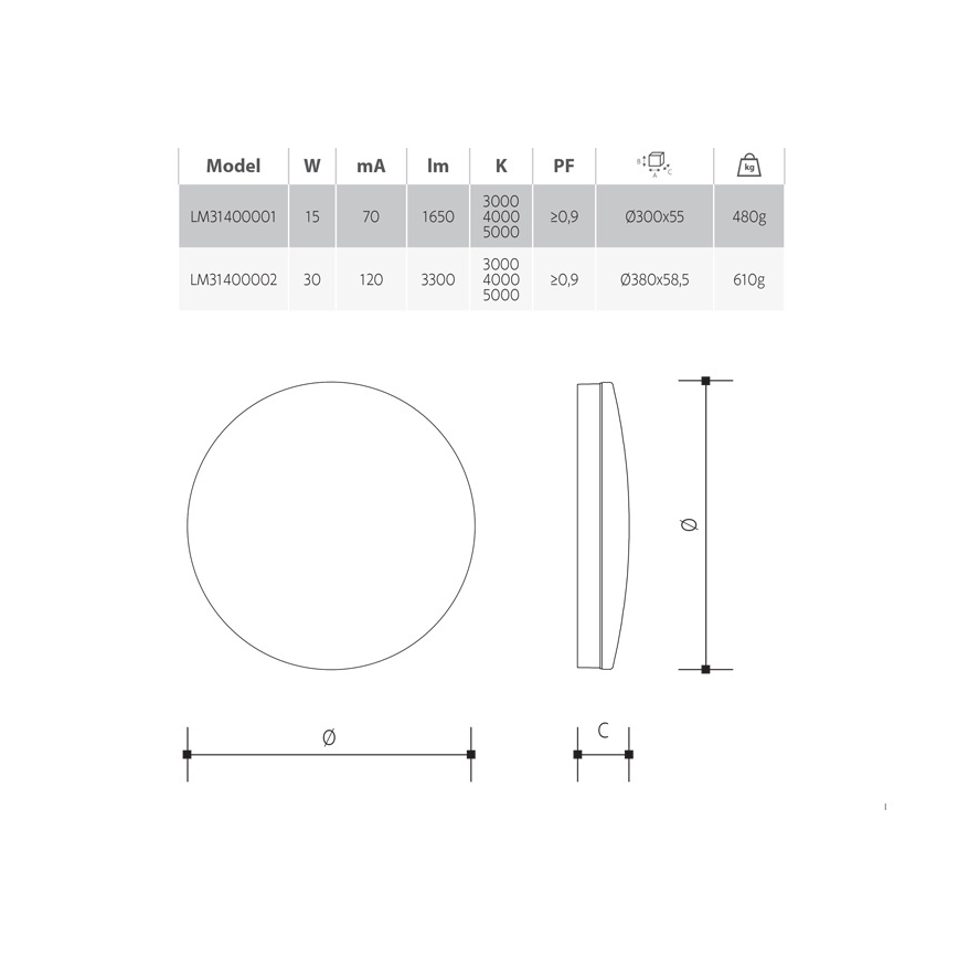 LED stmievateľné kúpeľňové stropné svietidlo LED/30W/230V 3000/4000/5000K pr. 38 cm IP54