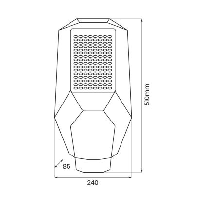 Technický výkres zobrazuje svietidlo s mnohými otvormi, ktoré je vysoké 510 mm a široké 240 mm. Rozmery sú uvedené na obrázku.