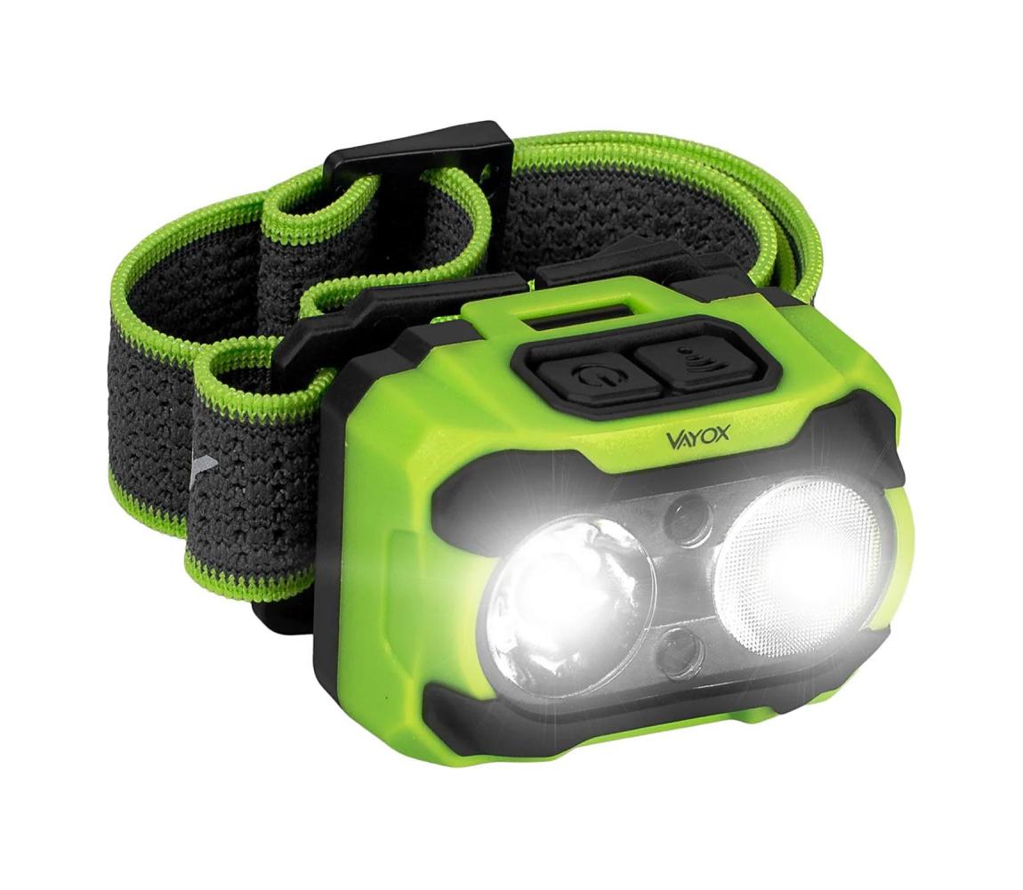Vayox Stmievateľná nabíjateľná LED čelovka, 10 W, 5 V, 3×AAA, IP44, 600 lm, 1200 mAh VA0361