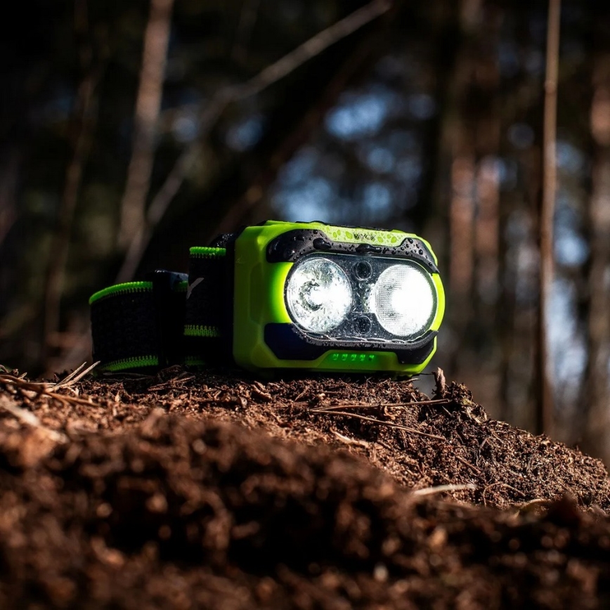 LED Stmievateľná nabíjateľná čelovka so senzorom a červeným svetlom LED/10W/5V/3xAAA IP44 600 lm 1200 mAh