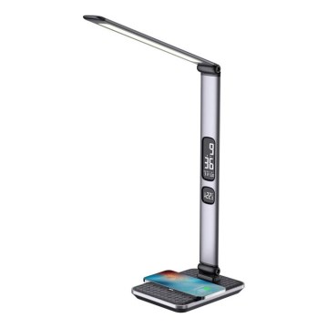 Stmievateľná stolná LED lampa 8,5 W/230 V so bezdrôtovým nabíjaním, strieborná