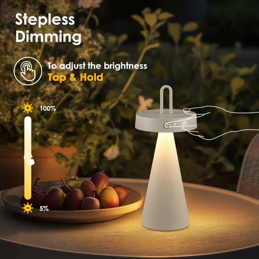 LED stmievateľná vonkajšia nabíjacia dotyková stolná lampa HALO LED/1,5W/3,7V 3000 mAh IP44 sivá